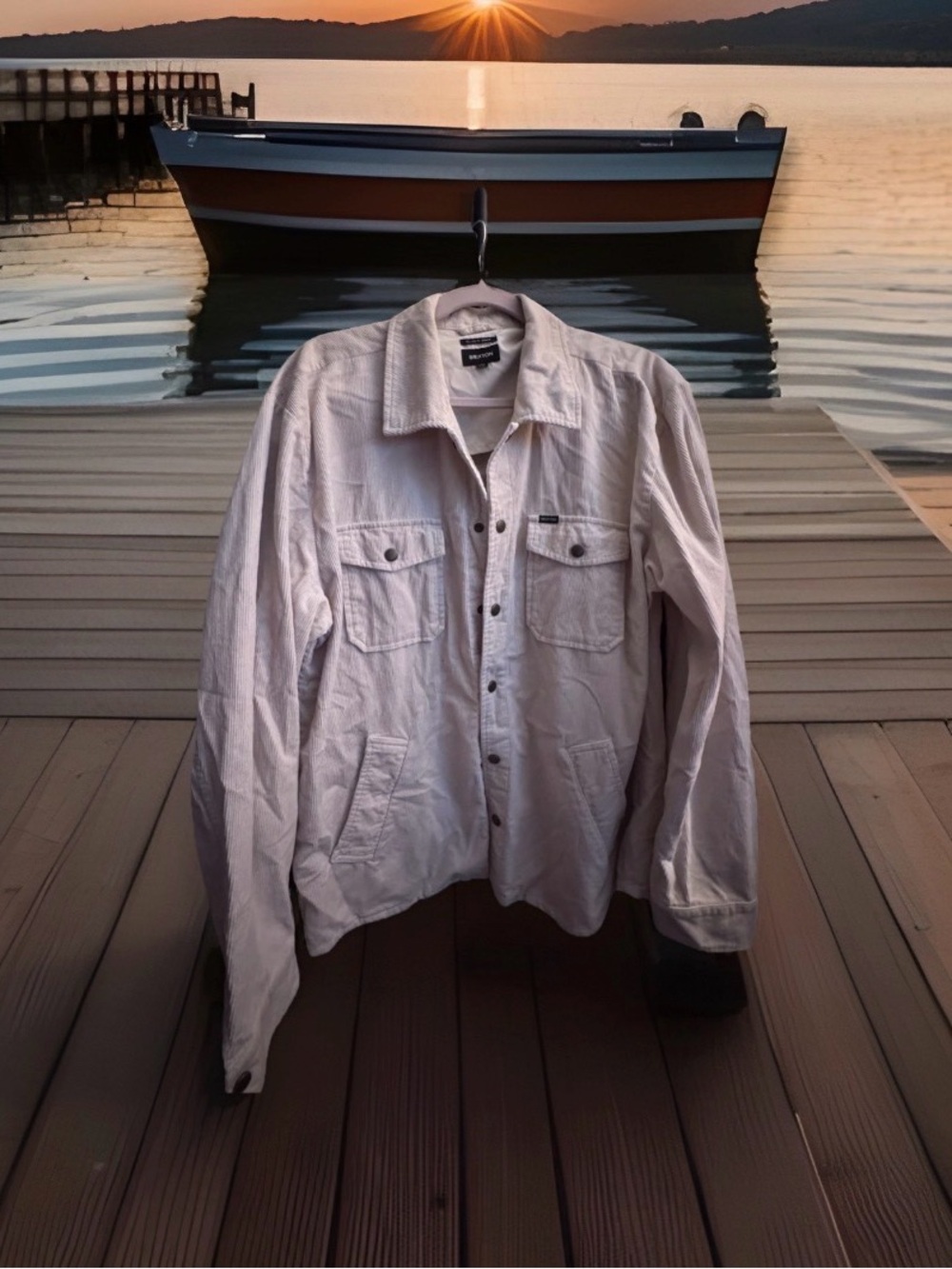 Brixton Durham Corduroy Jacket Relaxed Fit Size Large Off White